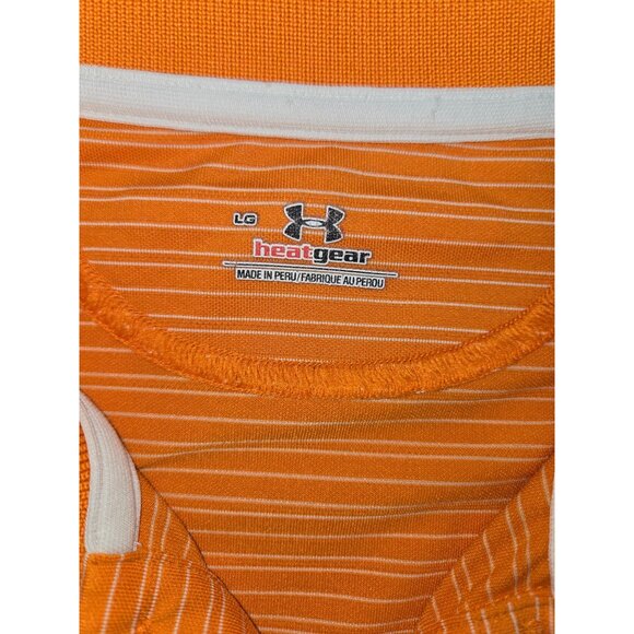 Under Armour HeatGear Mens Polo Shirt Large Orange Striped Athletic Fit - Picture 5 of 9